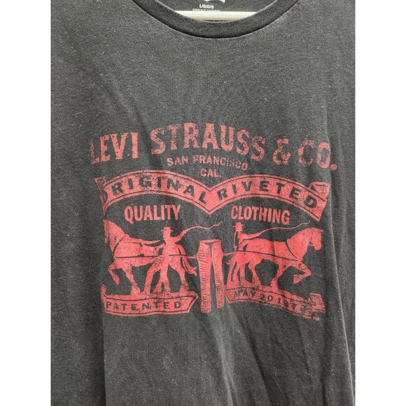 Levis Mens T-Shirt Large Black Red Graphic Print Crew Neck Short Sleeve Tee - Picture 2 of 7